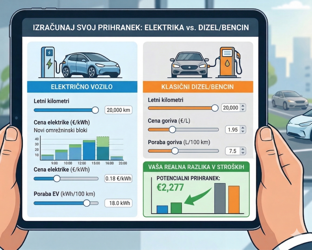 Kalkulator stroškov polnjenja električnega vozila