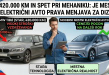 420.000 km in spet pri mehaniku: Je mestni električni avto prava menjava za dizla? Moški s tablico primerja visoke stroške starega dizla s 420.000 km in prihranke, ki jih prinaša nov mestni električni avto.